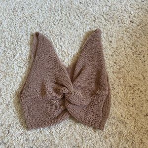 Brown knit twist crop top